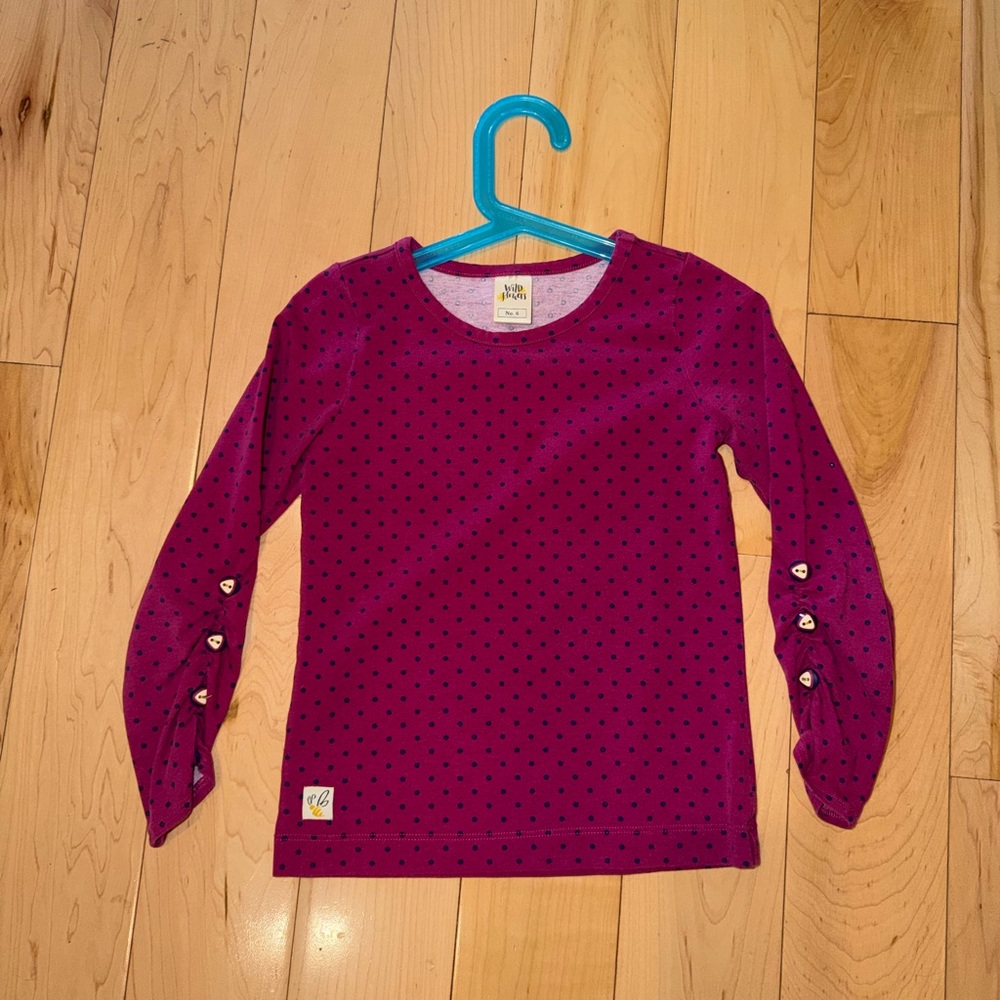 Purple Polka Dot Long Sleeve Girls' Top - Kids Shirt